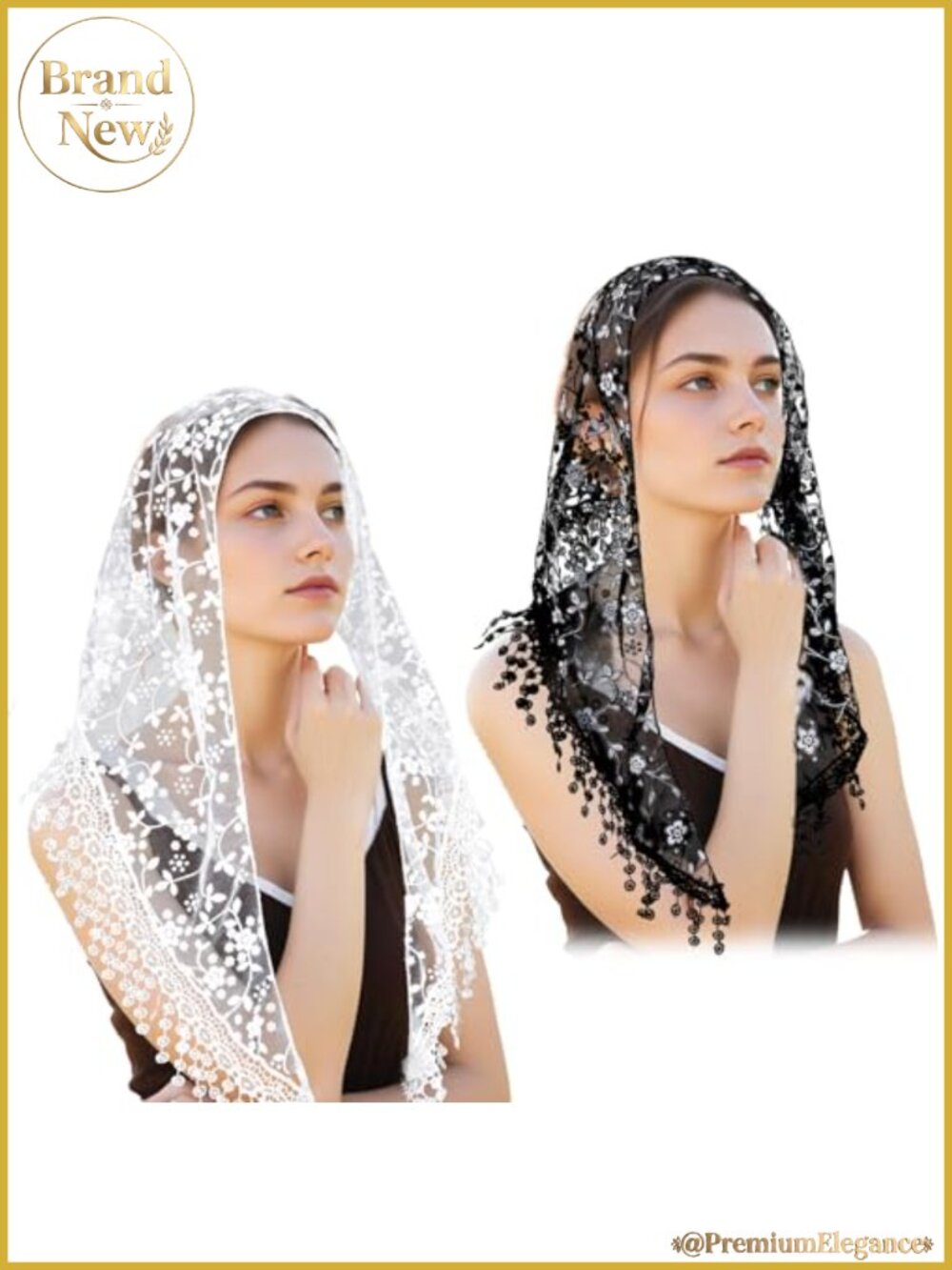 2 Pcs Lace Veil Triangle Mantilla Cathedral Head Covering for Bridal